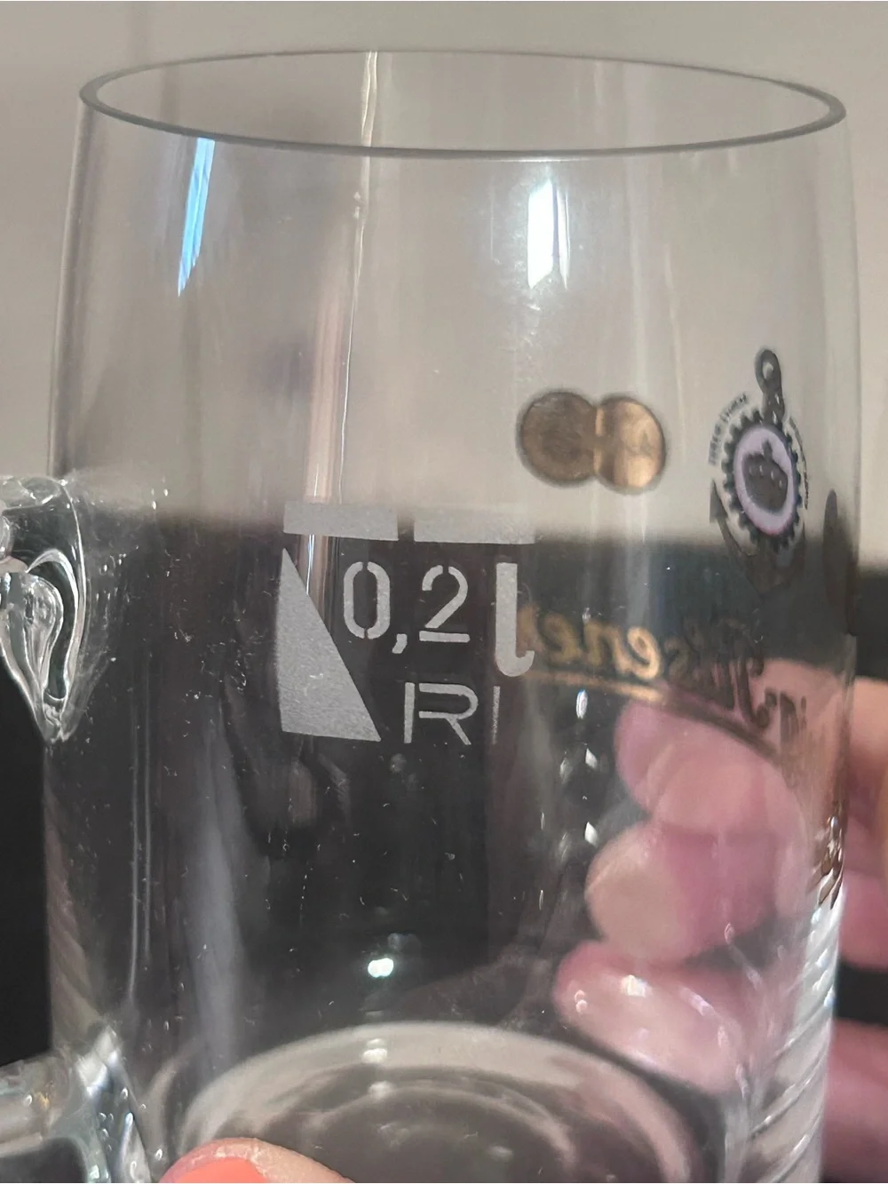 König-Pilsener Etched Beer Glass - Clear with Gold & Red Crest